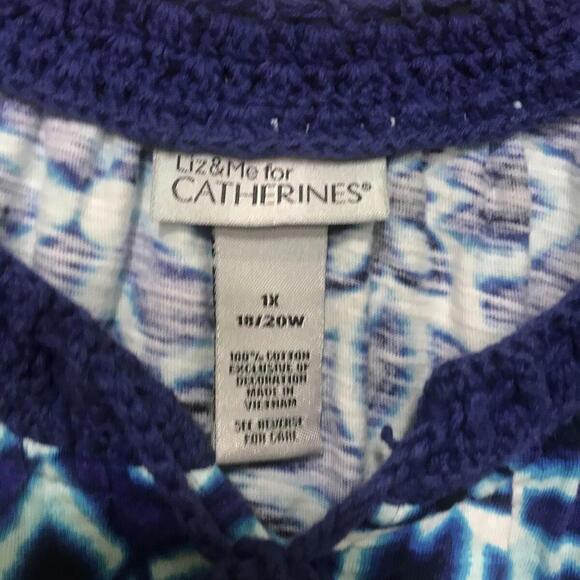 Liz & Me Catherine 1X Blouse Womens  Flowers  Blue Short SLeeve - Picture 3 of 8